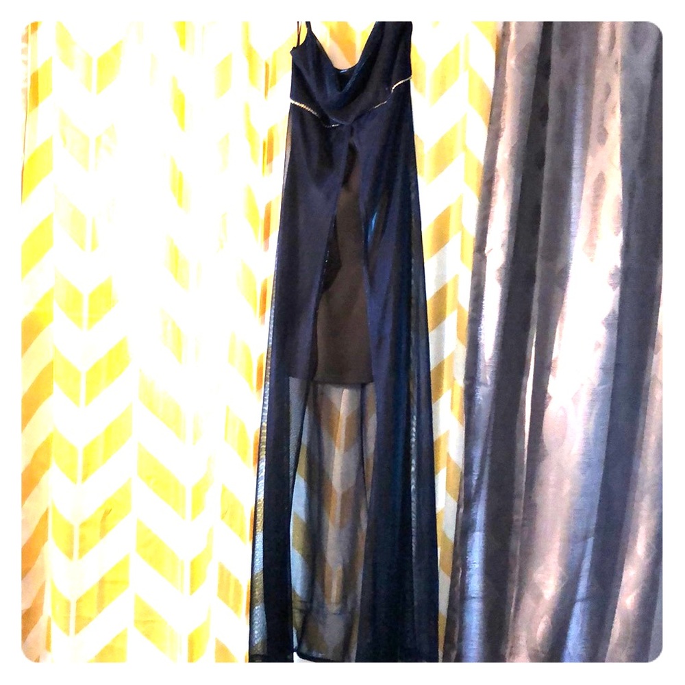 Long/Short metallic blue dress